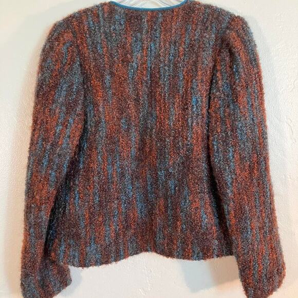 Brown and blue vintage 80s textured wool blazer‎ Medium - Picture 4 of 5